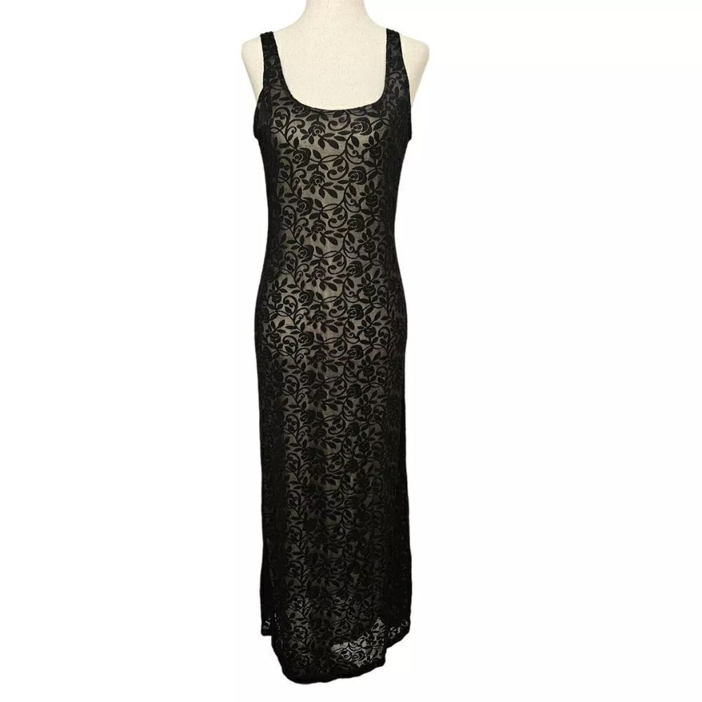 Vintage Express Maxi dress sz 13/14 but fits like 12.  Sheer black with velvet